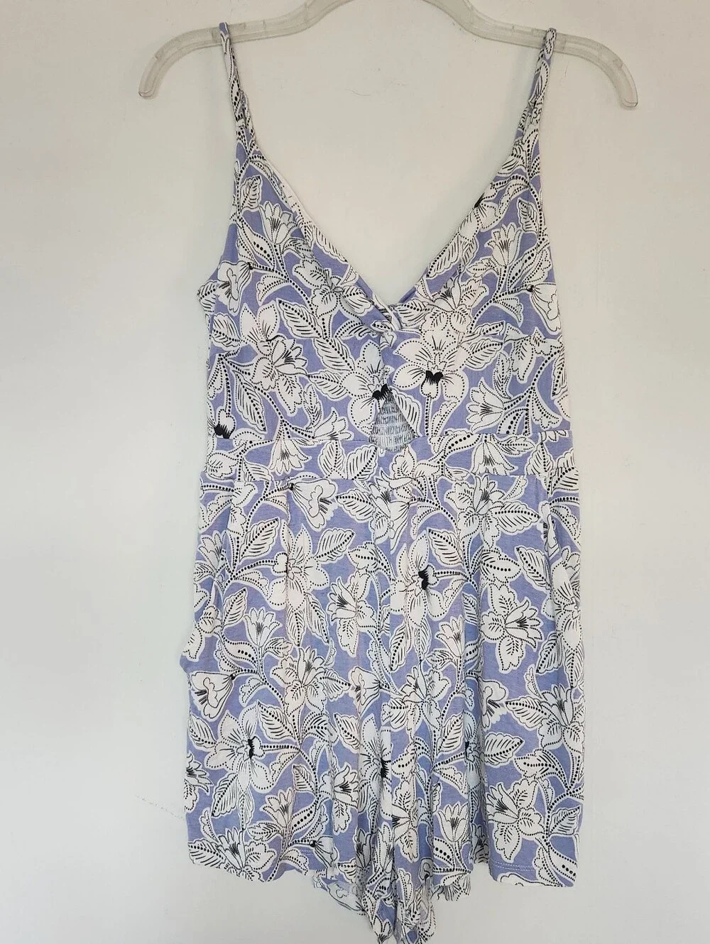 LOFT Beach Floral Romper  Blue White Keyhole Cutout Resort Cover-Up Soft Comfy S